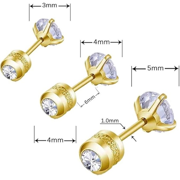 Cubic Zirconia Stainless Steel Hypoallergenic Screw Back Stud Earrings - Picture 12 of 14